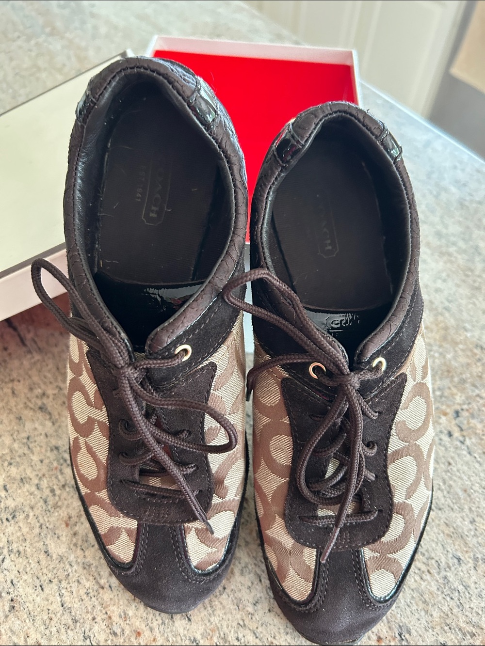 Coach Brown Signature Logo Lace-Up Sneakers - Picture 2 of 3